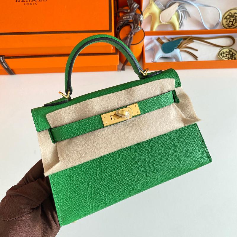 Hermes Kelly Mini second-generation 22EP 1K bamboo green gold buckle